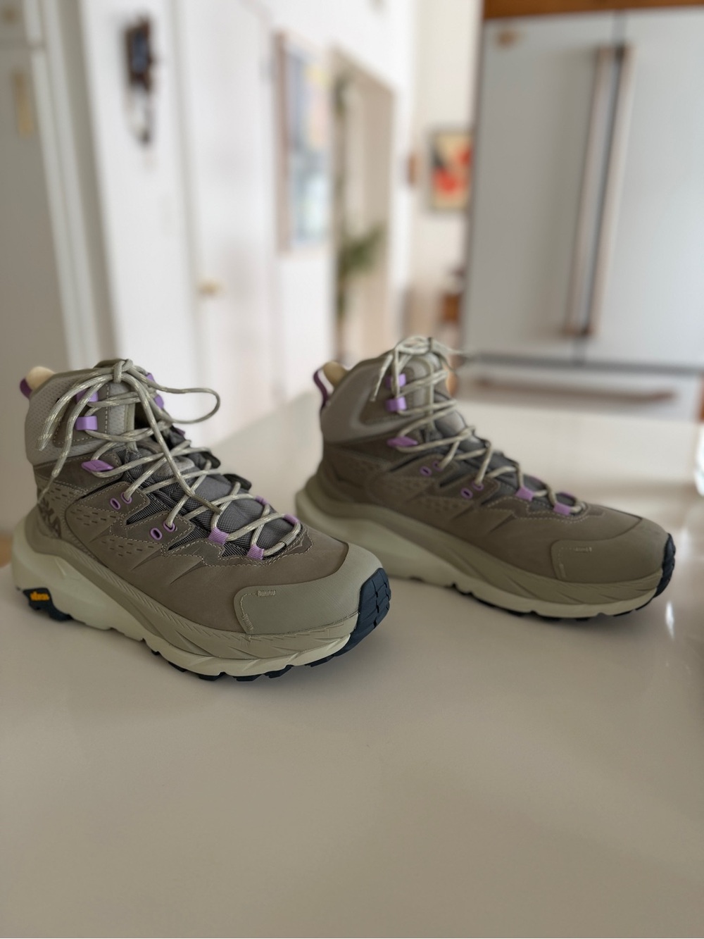 Hoka One One Women's Taupe Athletic Hiking Shoes with Lavender Accents